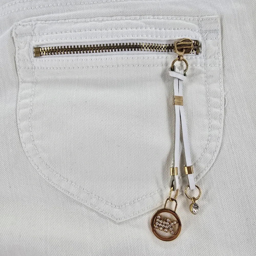 Michael Kors Denim Pants Womens 12P Jeans White Stretch Gold Hardware